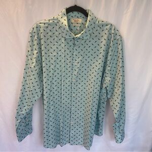 Original Penguin Heritage Slim Fit Men's 17.5 34-35 Blue Toucan Shirt Whimsical